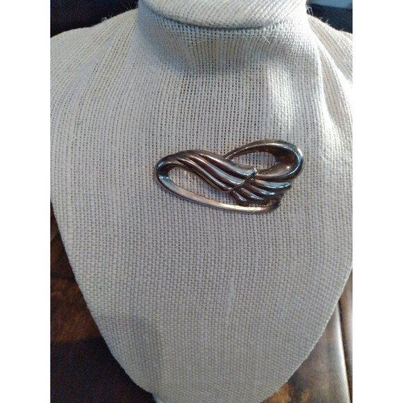 Vintage Sterling Silver Abstract Wave Design Brooch Pin Elegant Statement Piece‎ - Picture 2 of 4